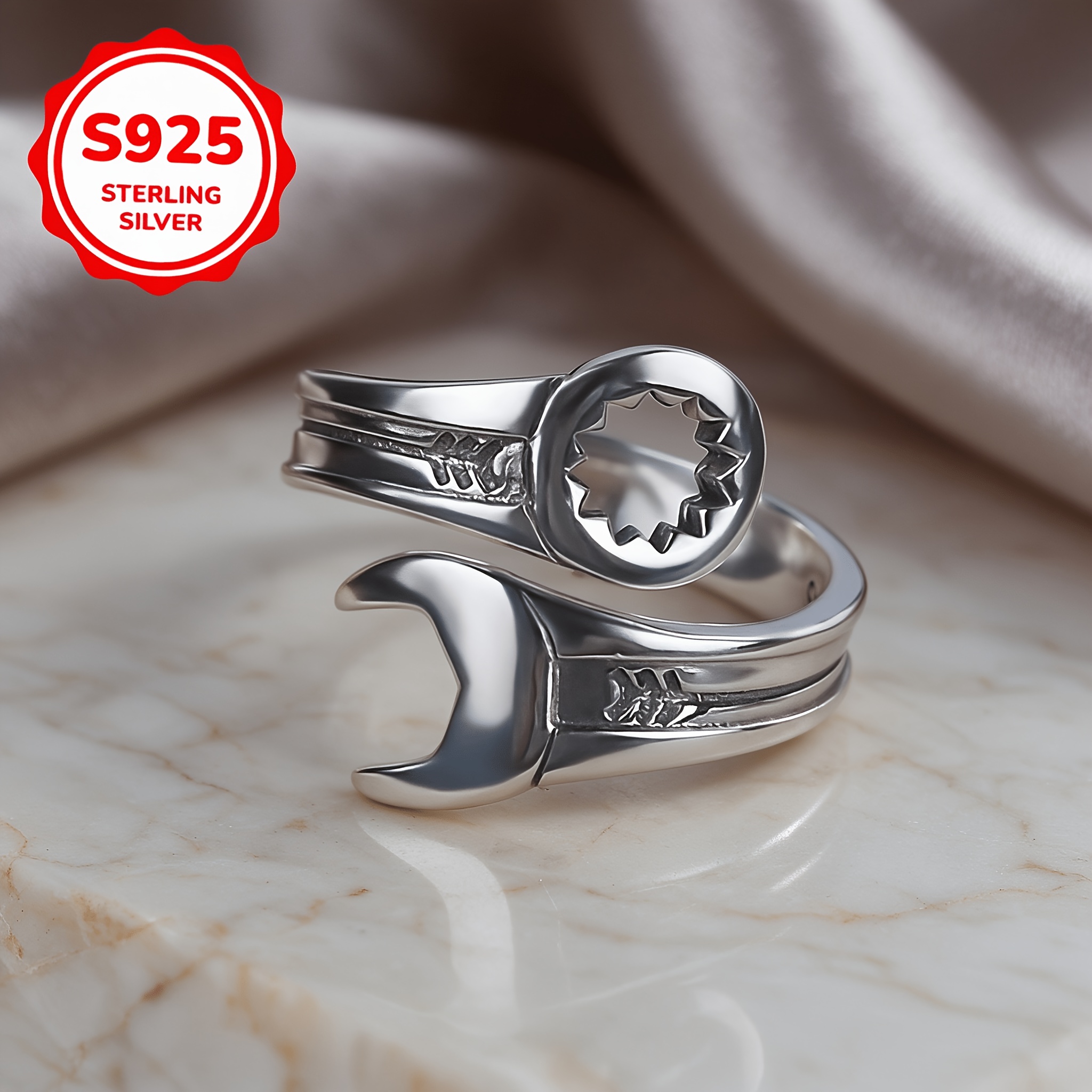 925 Silver Individual Wrench Open Adjustable Ring